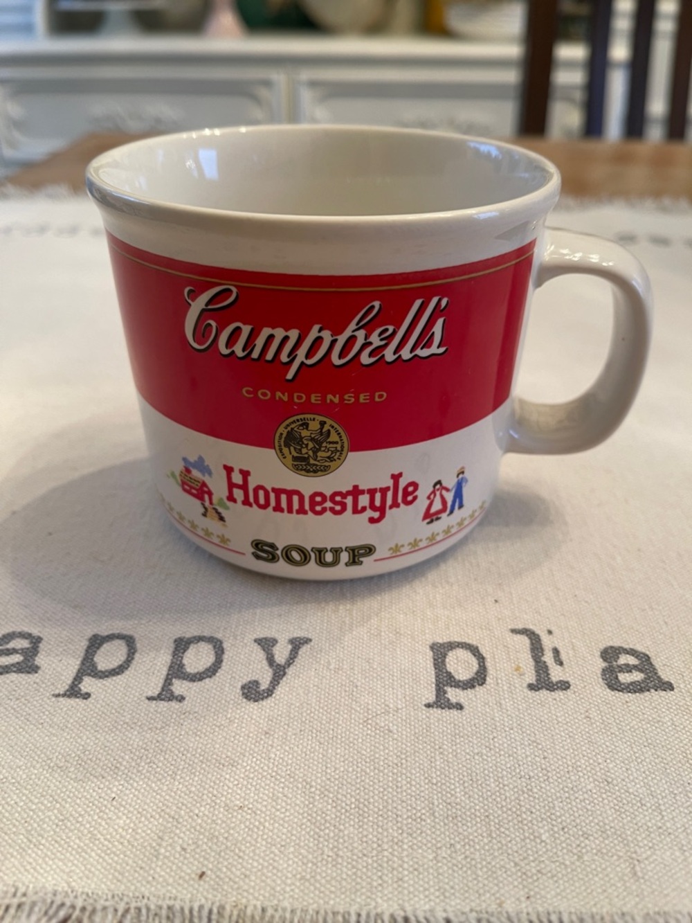 Vintage 1989 Campbells Homestyle Soup Ceramic Mug - Red and White